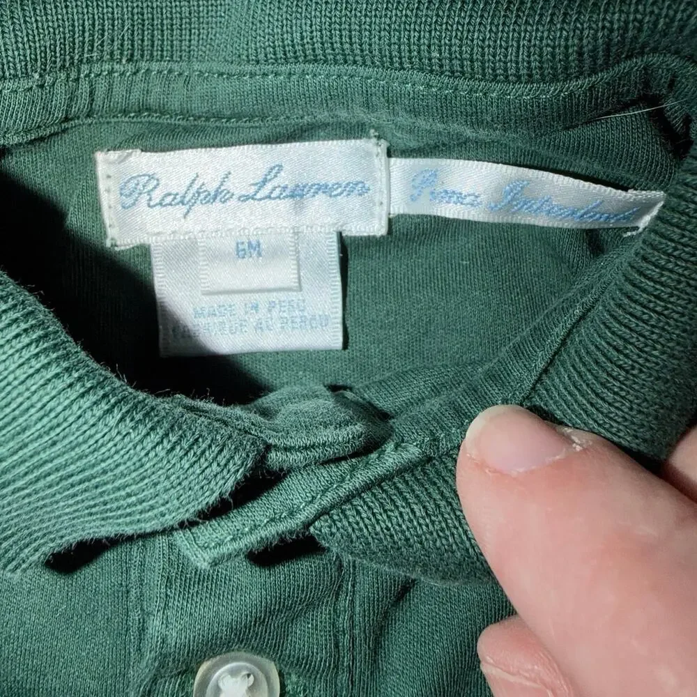 Ralph Lauren baby 100% Pima cotton Hunter green long sleeve polo shirt 6 months